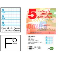 Recambio LIDERPAPEL A4 pautaguia 100 hojas 75 g cuadriculado pautado 5 mm con margen 4 taladros