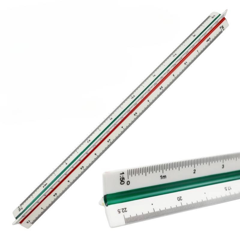 Regla triangular, 30 cm de longitud, de aluminio, escala triangular, 1:20, 1:25, 1:50, 1:75, 1:100, 1:150