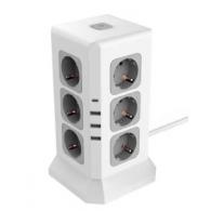 Regleta Q-CONNECT Enchufe Multiple 16 en 1 Cable 2 Mt 12 Tomas de Corriente+3 USB+1 USB Tipo C 120X120X210mm