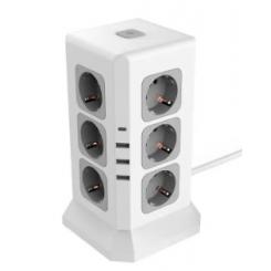 Regleta Q-CONNECT Enchufe Multiple 16 en 1 Cable 2 Mt 12 Tomas de Corriente+3 USB+1 USB Tipo C 120X120X210mm