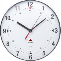 Reloj analógico pared Ø 25. Doble graduación. Para pila LR6 (no incl.) Medidas exteriores: 250x45 mm. Color negro.