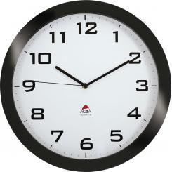 Reloj analógico pared Ø 38 cm silencioso c/lente de cristal. ABS alto impacto. Para pila LR6 (no incl.) Medidas exteriores: 380x55 mm. Color negro.