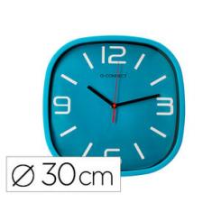 Reloj Q-CONNECT de pared de plastico redondo 30 cm movimiento silencioso color azul