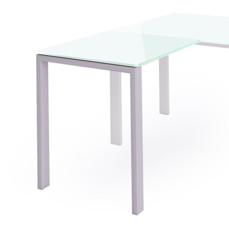 Rocada ala para mesa de oficina serie total 100x60 aluminio/ cristal blanco