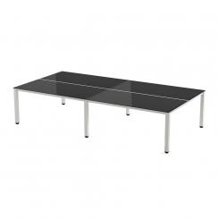 Rocada mesa de oficina cuádruple ( 4 puestos) serie executive 163x360 antracita / cristal blanco