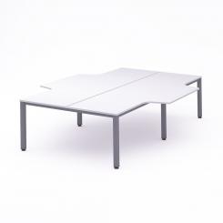 Rocada mesa de oficina cuádruple (4 puestos) serie executive con forma de L 320x163x220 aluminio / blanco
