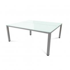 Rocada mesa de oficina doble serie executive 180x163 aluminio / cristal blanco