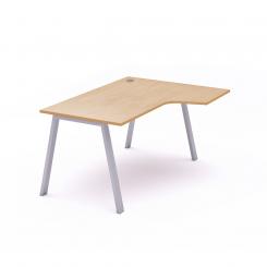 Rocada mesa de oficina serie blanca con forma de L derecha 160x120 aluminio/haya