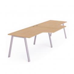 Rocada mesa de oficina serie blanca con forma de L doble 320x120x80 aluminio / haya