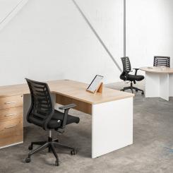 Rocada mesa de oficina serie work con forma de L derecha 180x120 blanco/gris