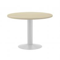 Rocada mesa de reuniones redonda 100cm de diámetro. Altura 74cm. color: pata metálica blanca / tablero haya. DISPONIBLE EN DISTINTOS ACABADOS. CONSÚLTANOS TODAS LAS OPCIONES DISPONIBLES.