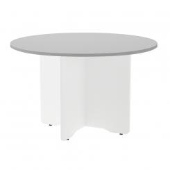 Rocada mesa de reuniones redonda 120cm de diámetro. Altura 74cm. color: pata blanca / tablero gris