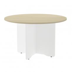 Rocada mesa de reuniones redonda 120cm de diámetro. Altura 74cm. color: pata blanca / tablero haya. DISPONIBLE EN DISTINTOS ACABADOS. CONSÚLTANOS TODAS LAS OPCIONES DISPONIBLES.