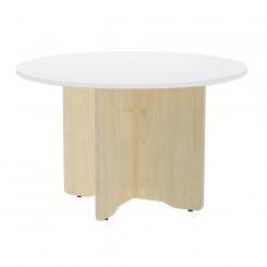 Rocada mesa de reuniones redonda 120cm de diámetro. Altura 74cm. color: pata haya / tablero blanco