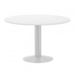Rocada mesa de reuniones redonda 120cm de diámetro. Altura 74cm. color: pata metálica blanca / tablero blanco