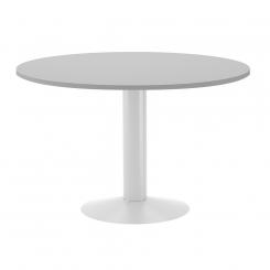 Rocada mesa de reuniones redonda 120cm de diámetro. Altura 74cm. color: pata metálica blanca / tablero gris
