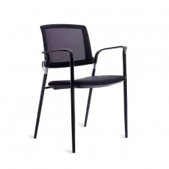 Rocada silla confidente con respaldo de maya 906V23. Asiento tapizado color negro.