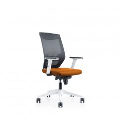 ROCADA Silla Oficina Blanca Con Regulacion Lumbar Respaldo Malla Negra / Asiento Tapizado Naranja
