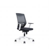 ROCADA Silla Oficina Blanca Con Regulacion Lumbar Respaldo Malla Negra / Asiento Tapizado Negro