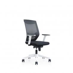 ROCADA Silla Oficina Blanca Con Regulacion Lumbar Respaldo Malla Negra / Asiento Tapizado Negro