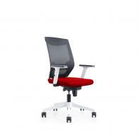 ROCADA Silla Oficina Blanca Con Regulacion Lumbar Respaldo Malla Negra / Asiento Tapizado Rojo
