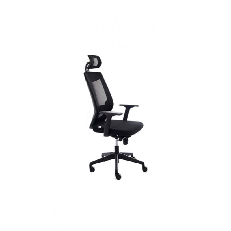 ROCADA Silla Oficina Con Regulacion Lumbar reposacabezas Respaldo Malla Negra / Asiento Tapizado Negro