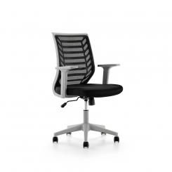 ROCADA Silla Oficina Respaldo Malla Negra / Asiiento negro estructura Gris con brazos fijos