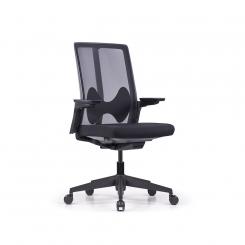 Rocada Silla Profesional Rilu25 respaldo malla con potente regulación lumbar asiento tapizado y regulación profundidad sincro 3 posiciones brazos 3D Negro