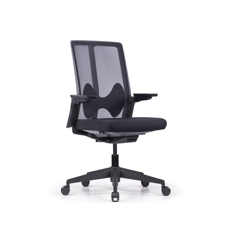 Rocada Silla Profesional Rilu25 respaldo malla con potente regulación lumbar asiento tapizado y regulación profundidad sincro 3 posiciones brazos 3D Negro