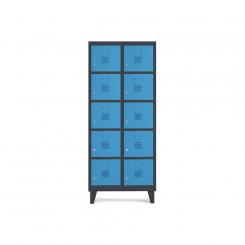 Rocada taquilla 300 2 módulos 5 puertas cuerpo negro RAL9005 + puertas azul RAL5009