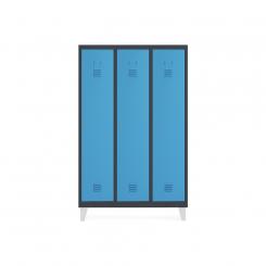 Rocada taquilla 300 3 módulos 1 puerta cuerpo negro RAL9005 + puerta azul RAL5009