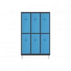 Rocada taquilla 300 3 módulos 2 puertas cuerpo negro RAL9005 + puertas azul RAL5009