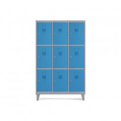 Rocada taquilla 300 3 módulos 3 puertas cuerpo gris RAL9006 + puertas azul RAL5009