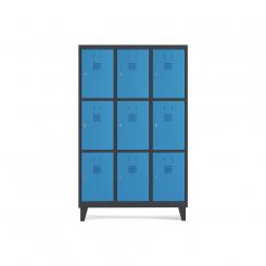 Rocada taquilla 300 3 módulos 3 puertas cuerpo negro RAL9005 + puertas azul RAL5009