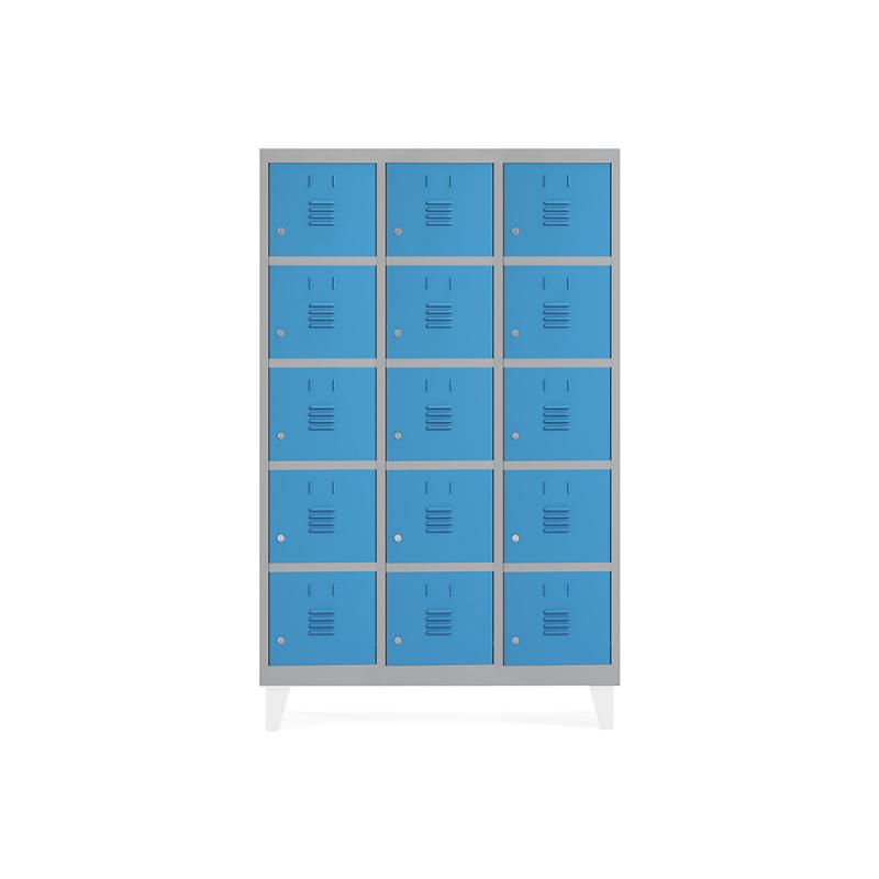 Rocada taquilla 300 3 módulos 5 puertas cuerpo gris 7035 + puertas azul RAL5009