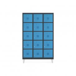 Rocada taquilla 300 3 módulos 5 puertas cuerpo negro RAL9005 + puertas azul RAL5009
