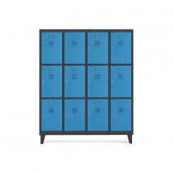 Rocada taquilla 300 4 módulos 3 puertas cuerpo negro RAL9005 + puertas azul RAL5009