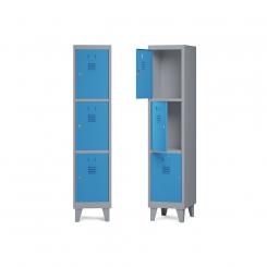 Rocada taquilla 400 1 modulo 3 puertas cuerpo gris RAL9006 + puertas azul RAL5009