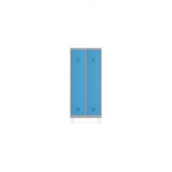 Rocada taquilla 400 2 módulos con divisorio central cuerpo gris 7035 y puertas Azul