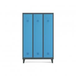 Rocada taquilla 400 3 módulos 1 puerta cuerpo gris oscuro RAL7016 + puerta azul RAL5009