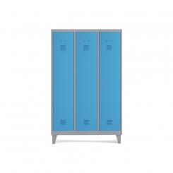 Rocada taquilla 400 3 módulos 1 puerta cuerpo gris RAL9006 + puerta azul RAL5009