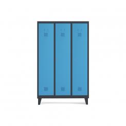 Rocada taquilla 400 3 módulos 1 puerta cuerpo negro RAL9005 + puerta azul RAL5009