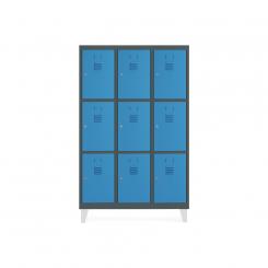 Rocada taquilla 400 3 módulos 3 puertas cuerpo gris oscuro RAL7016 + puertas azul RAL5009