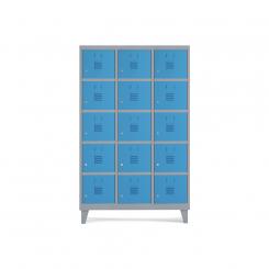 Rocada taquilla 400 3 módulos 5 puertas cuerpo gris RAL9006 + puertas azul RAL5009