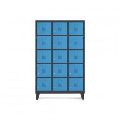 Rocada taquilla 400 3 módulos 5 puertas cuerpo negro RAL9005 + puertas azul RAL5009