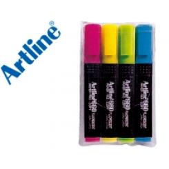 Rotulador ARTLINE fluorescente EK-660 punta biselada bolsa de 4 unidades colores surtidos