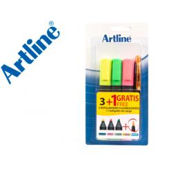 Rotulador ARTLINE fluorescente EK-660 blister de 3 unidades + 1 boligrafo serie 7000 sin cargo