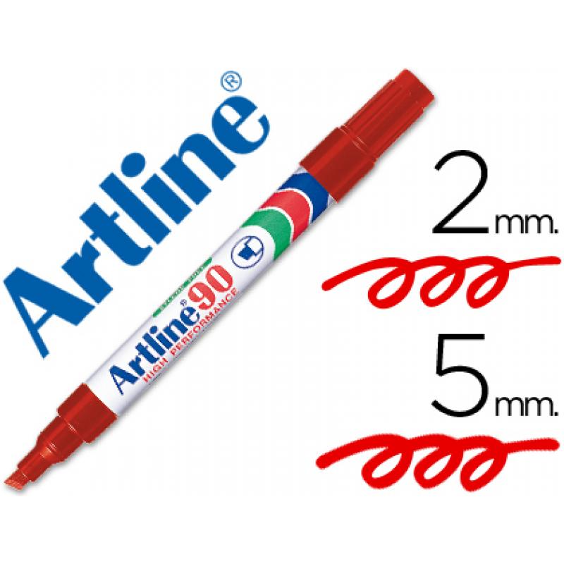 rotulador-artline-marcador-permanente-ek-90-rojo-punta-biselada-5-mm-papel-metal-y-cristal