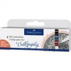 FABER CASTELL Estuche con 4 rotuladores Pitt Artist Pen Calligraphy, colores classic