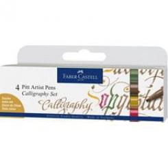 FABER CASTELL Estuche con 4 rotuladores Pitt Artist Pen Calligraphy, colores varios